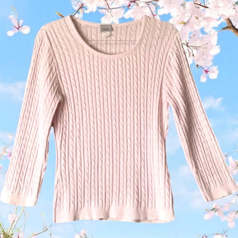 Y2K  Fiorlini Intl Cable Knit Sweater Size Small Soft Pink Cotton Preppy USA